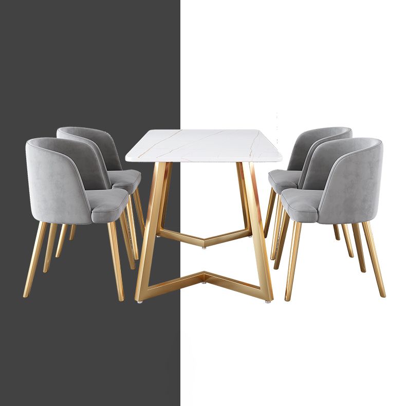 Juego de mesa de comedor de hierro Glam, juego de comedor rectangular de 1/2/5/6 piezas con tapa de piedra sinterizada