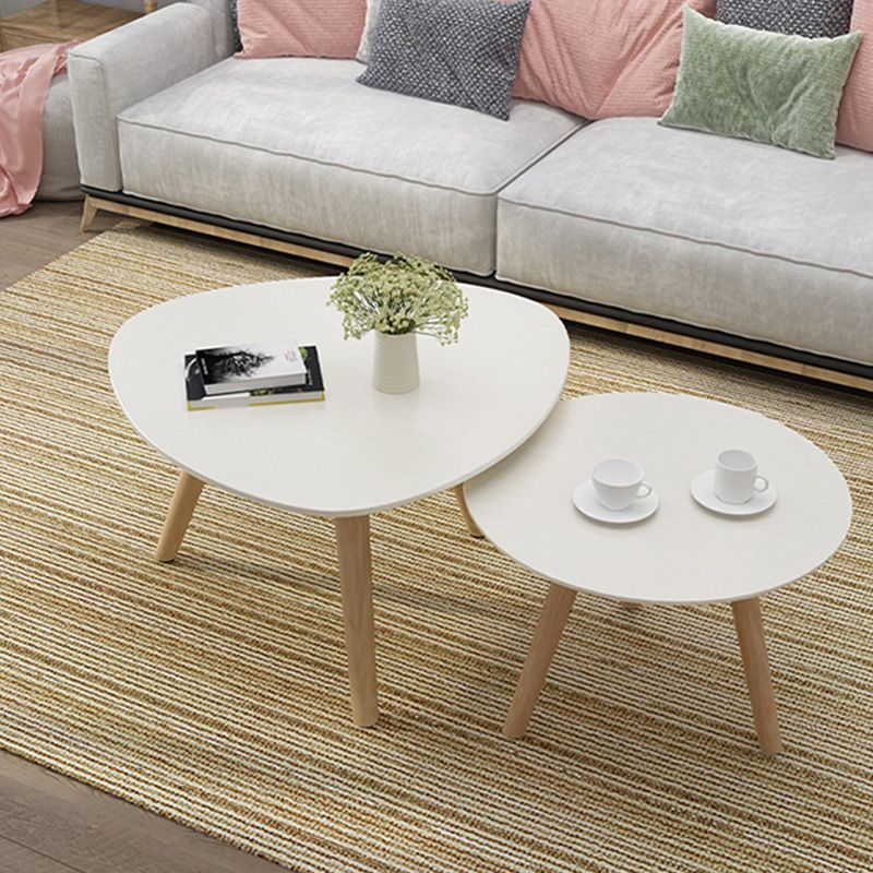 Massief houten salontafelset met 3 poten, moderne geometrische cocktailtafel