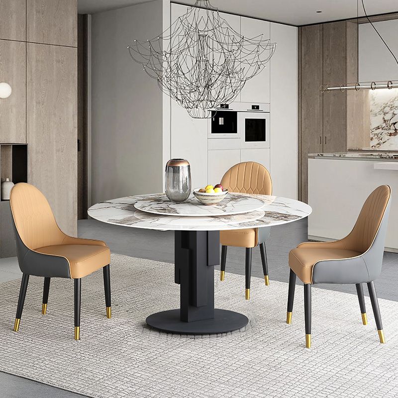 Modern Round Dinette Set 1/4/5/7 Pieces Black Dining Table Set with Sintered Stone Top Clearhalo 'Dining Room Sets' 'Dining Tables & Seating' 'dining_room_set' 'furn' 'furn_dining_room_set' 'Furniture' 'furniture_dining_room_set' 'Kitchen & Dining Furniture' 1200x1200_2f1e42d0-47e6-4a16-9cc7-b62257ebf65d