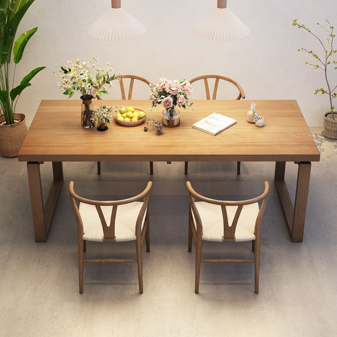 Ensemble de salle à manger moderne 1/2/5 pièces, Table à manger rectangulaire en bois de pin pour cuisine et salle à manger