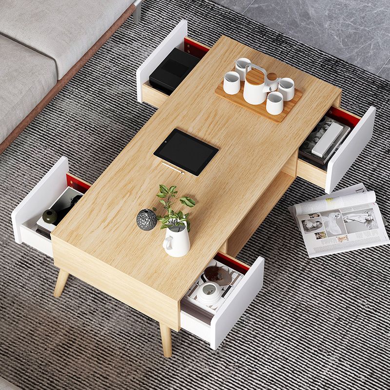 Wood Coffee Table Modern Single Coffee Table with with Storage Drawers Clearhalo 'Coffee & Accent Tables' 'Coffee Tables' 'coffee_tables' 'furn' 'furn_coffee_tables' 'Furniture' 'Living Room Furniture' 1200x1200_2f1f0188-e276-498e-9744-97fea1271b3e