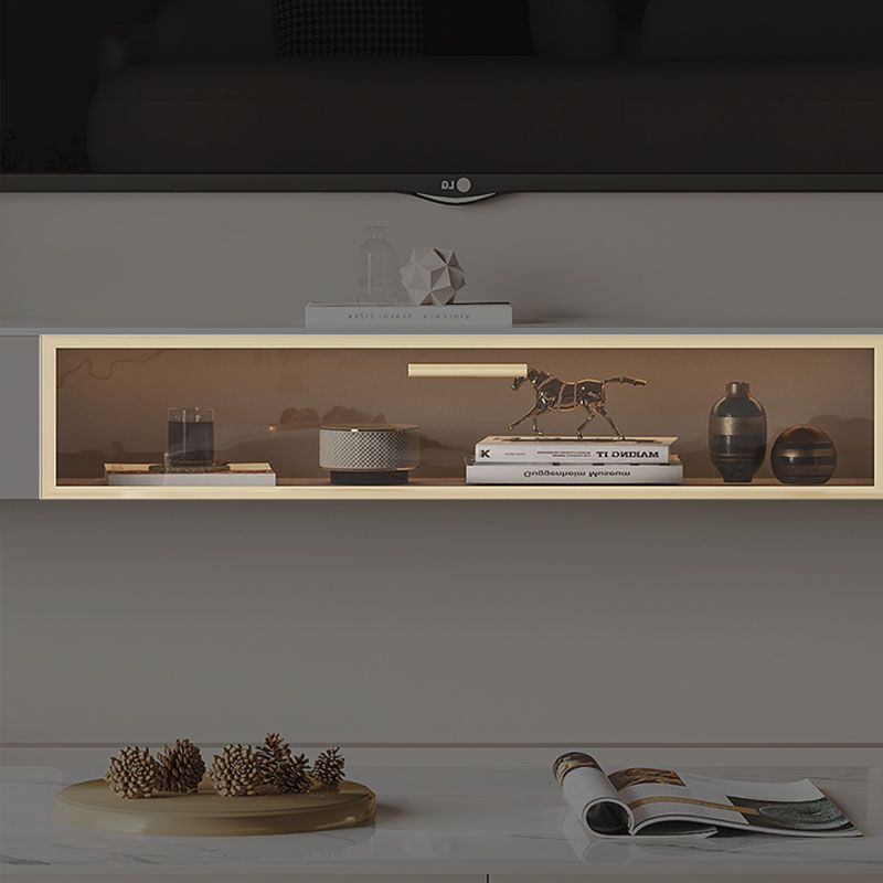 Hedendaagse witte drijvende tv-standaard 7,87-inch hoog met stenen tv-console met 2 laden