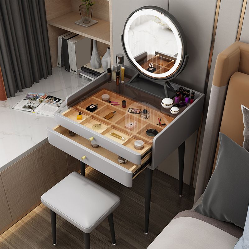 Contemporary 2-Drawer Vanity Makeup Table Set Glass Top Dressing Table Stool Set Clearhalo 'Bedroom Furniture' 'furn' 'furn_makeup_vanities' 'Furniture' 'Makeup Vanities' 'makeup_vanities' 1200x1200_2f2cf1aa-e9f6-4d49-9aa2-f0ccad20fbf6