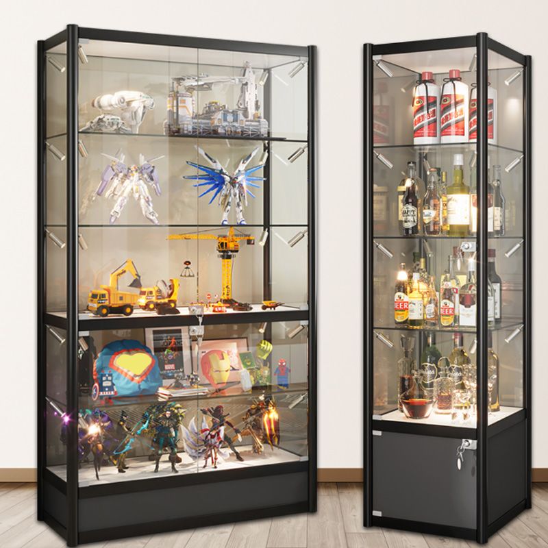 Mobile moderno mobile nero mobile in metallo con ripiani di vetro