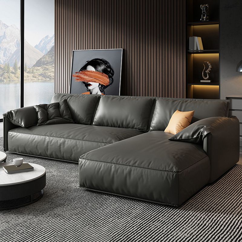 黒い本物の革のクッションバックセクション70 "木材の固定セクション