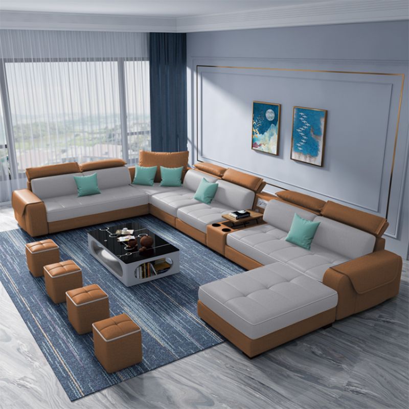 Sectional modular de cuero sintético contemporáneo con brazos cuadrados