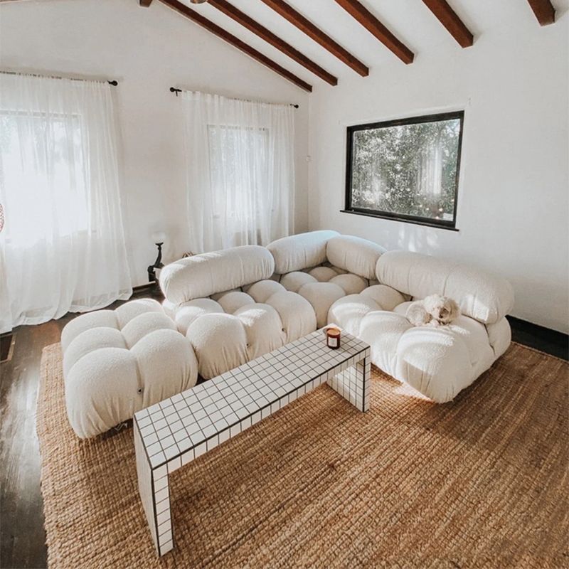 Canapé de dos biscuit contemporain 26,38 "haut de gamme de laine haut pour le salon, blanc