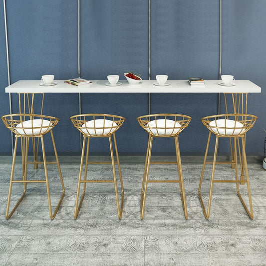 Glam Pine Wood Bar Table Rectangle Table Golden Legs for Milk Tea Shop