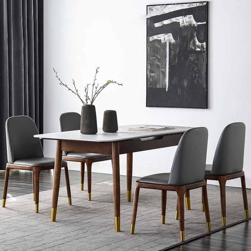 Contemporary Style Sintered Stone Dining Table with Built-in Storage Layer and 4 Legs Base Clearhalo 'Dining Room Sets' 'Dining Tables & Seating' 'dining_room_set' 'furn' 'furn_dining_room_set' 'Furniture' 'furniture_dining_room_set' 'Kitchen & Dining Furniture' 'kitchen&dining_furn' 'kitchen' 1200x1200_2f464680-400e-40cf-8ae8-69f844e855d7