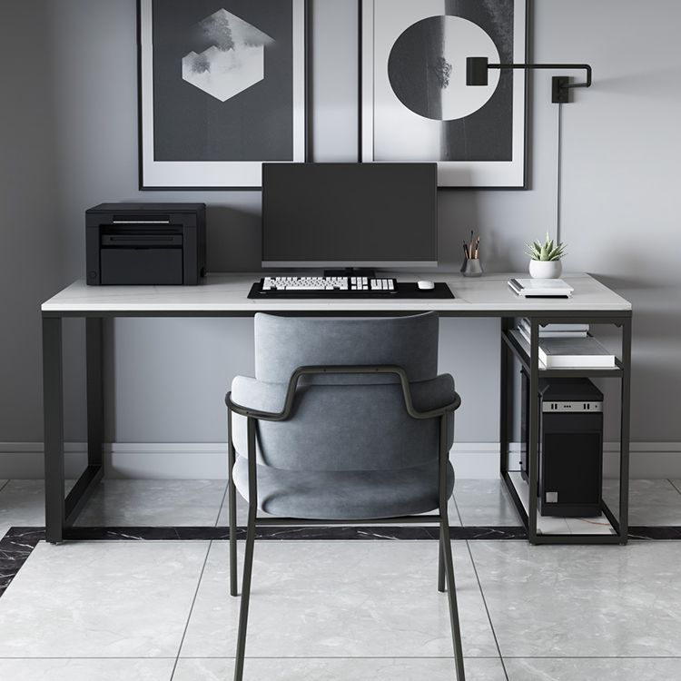 Contemporary Gaming Desk Antique Finish Computer Desk with Shelf Clearhalo 'furn' 'furn_office_desk' 'Furniture' 'Office Desks' 'Office Furniture' 'office_desk' 1200x1200_2f4a951a-bf3e-4236-8580-fec51b339185