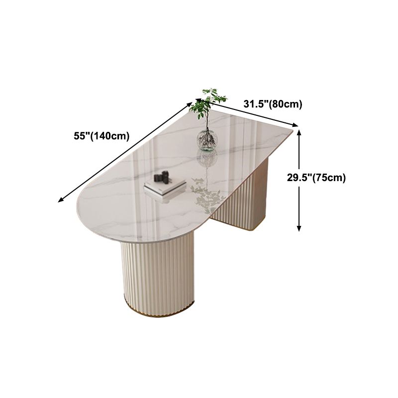 Glam White Sintered Stone Dining Table Kitchen Standard Table with Double Pedestal Base Clearhalo ' dining_table' 'Dining Tables & Seating' 'Dining Tables' 'furn' 'furn_dining_table' 'Furniture' 'furniture_dining_table' 'Kitchen & Dining Furniture' 'kitchen&dining_furn' 'kitchen' 'kitchen_dining_table' 1200x1200_2f4becd3-d60c-4cf5-bb89-e6c68cc99a35