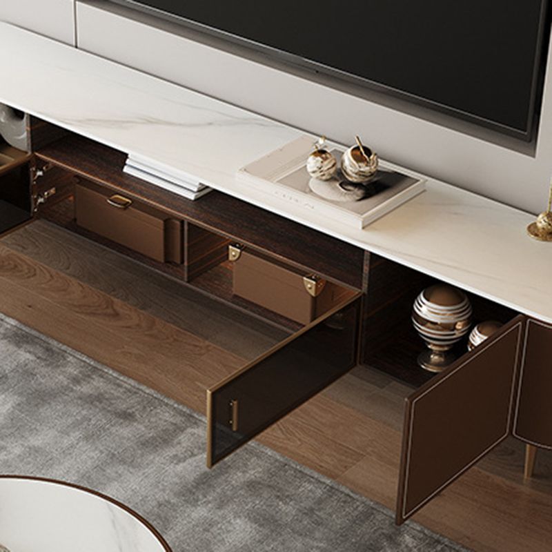 Wooden TV Stand Console Brown Modern Style TV Cabinet with Doors