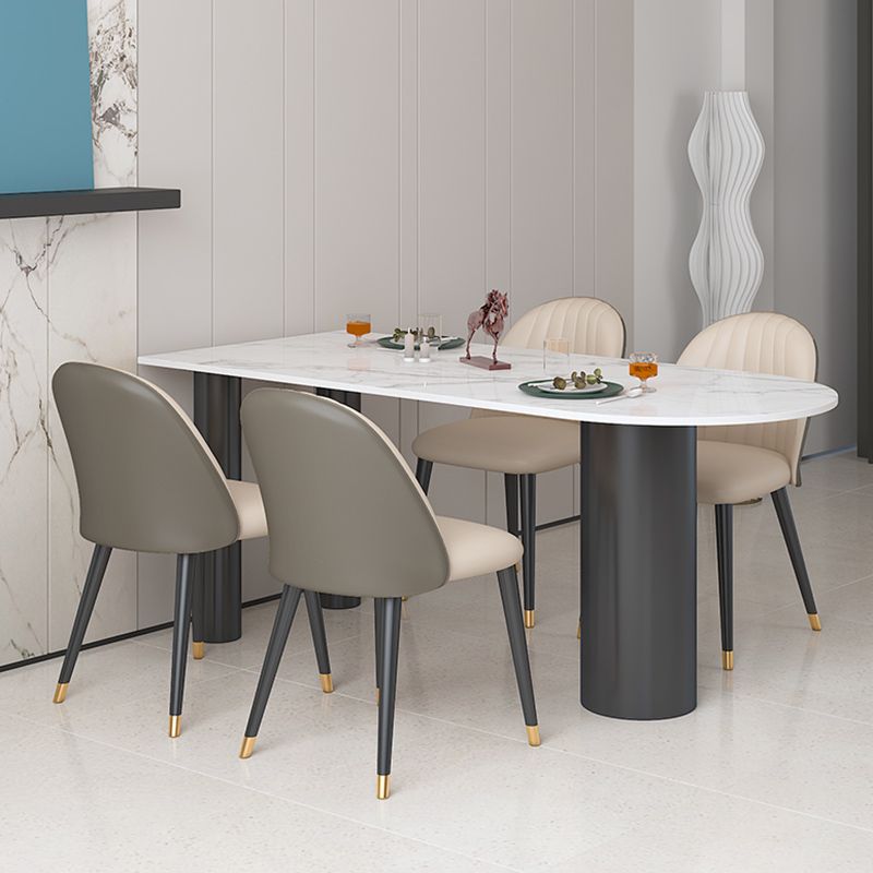 Sintered Stone Dining Table Modern White Top Dining Table with Black Frame Clearhalo 'Dining Tables & Seating' 'Dining Tables' 'dining_table' 'furn' 'furn_dining_table' 'Furniture' 'Kitchen & Dining Furniture' 1200x1200_2f4cae62-527f-47d2-a45c-b8e37c1ece77