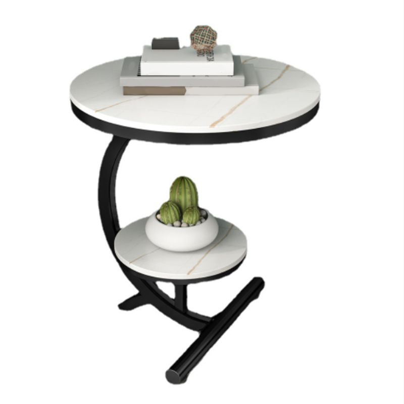 Pedestal End Table Contemporary Style 23.62" Faux Marble/ Stone Top Side Table with Shelf Clearhalo 'Coffee & Accent Tables' 'End & Side Tables' 'end_side_table' 'end_side_tables' 'furn' 'furn_end_side_tables' 'Furniture' 'furniture_end_side_table' 'Living Room Furniture' 1200x1200_2f4de348-b15e-49a9-8931-c4147065bc18