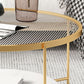 Modern Round Glass & Slate Coffee Cocktail Table with Storage Shelf