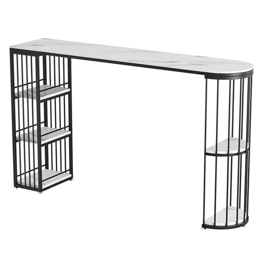 Tavolo da pranzo a barre di pietra sinterizzata moderna con base di metallo per soggiorno da cucina