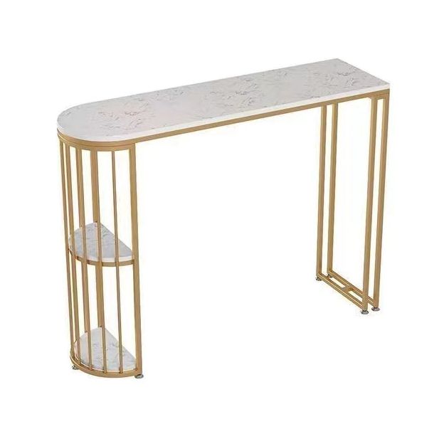 Freiform-Stehtisch mit Steinplatte, industrieller Bartisch mit Doppelsäule und Stauraum