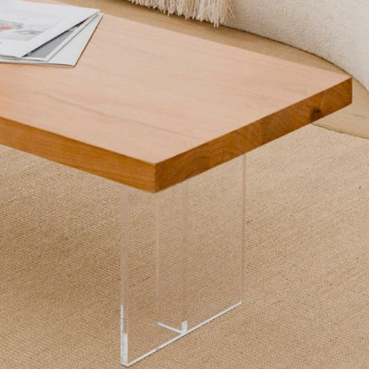 Mesa de café de madera maciza rectangular con base de cóctel escandinavo de base acrílica