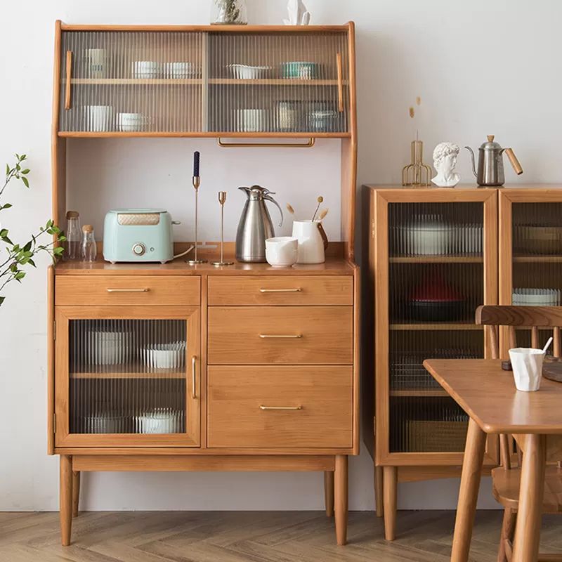 Contemporary Dining Hutch Pine Glass Doors Storage Cabinet for Living Room Clearhalo 'Display & China Cabinets' 'display_china_cabinets' 'furn' 'furn_display_china_cabinets' 'Furniture' 'Kitchen & Dining Furniture' 1200x1200_2f59f811-1aa6-4431-bd6a-03e904ce5bbb