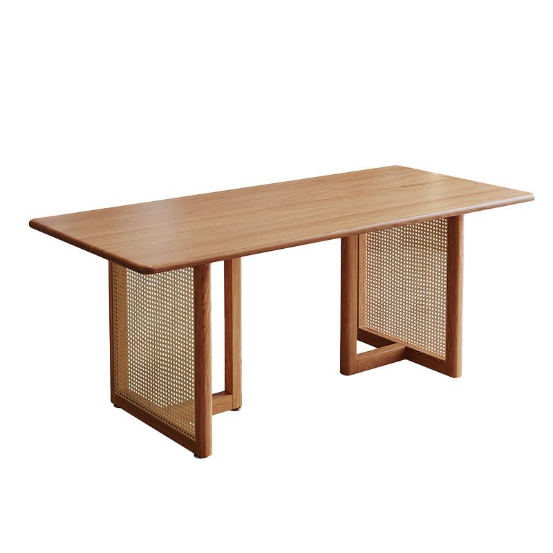 Modern Dining Table Solid Wood Top Dining Table with Double Rattan Base for Living Room Clearhalo 'Dining Tables & Seating' 'Dining Tables' 'dining_table' 'furn' 'furn_dining_table' 'Furniture' 'furniture_dining_table' 'Kitchen & Dining Furniture' 1200x1200_2f5a7023-77a6-4a3d-ad8e-014ea58a9594
