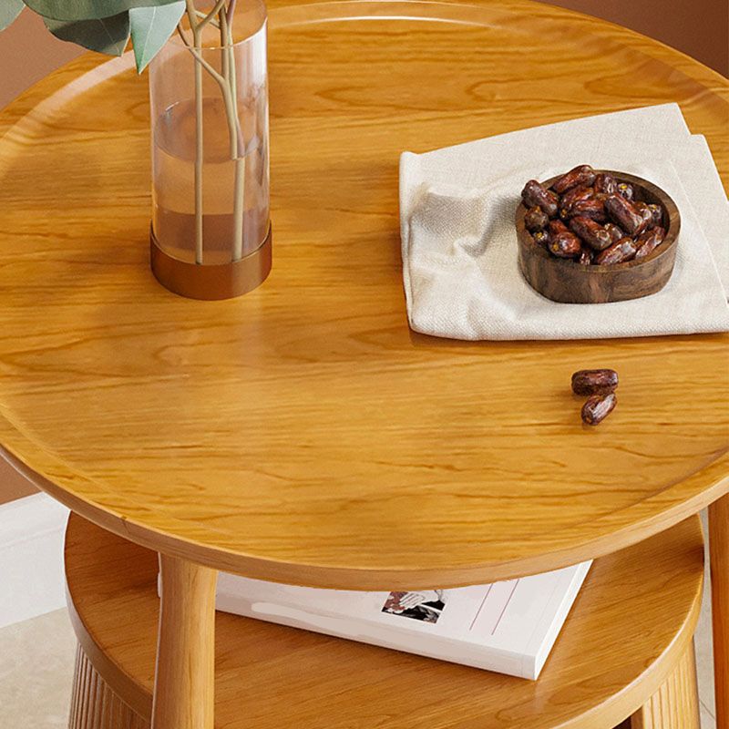 Scandinavian Round Solid Wood Top Side Table 23.6-inch 3 Legs End Table with Storage