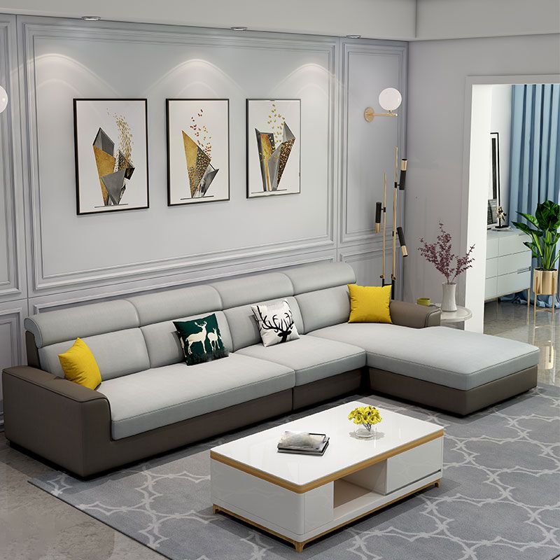 Faux Leather 4-Seater L-Shape Cushion Back Sectional Sofa with Chaise Clearhalo 'furn' 'furn_sectionals' 'Furniture' 'furniture_sectionals' 'Living Room Furniture' 'Sectionals' 1200x1200_2f65b8f6-378e-48be-b08c-ace7c63ab021