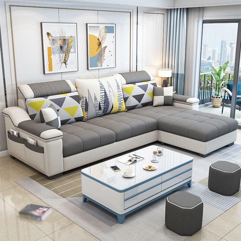 Sloped Arms Pillowed Back Cushions Storage Sectional Sofa with Chaise Clearhalo 'furn' 'furn_sectionals' 'Furniture' 'furniture_sectionals' 'kitchen' 'kitchen_sectionals' 'Living Room Furniture' 'Sectionals' 1200x1200_2f66ed56-8061-44b2-94ac-35794262d533