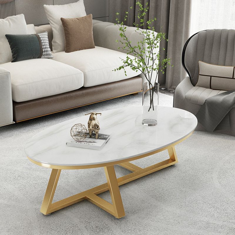 Cross Legs Coffee Table Slate Oval Coffee Table for Living Room