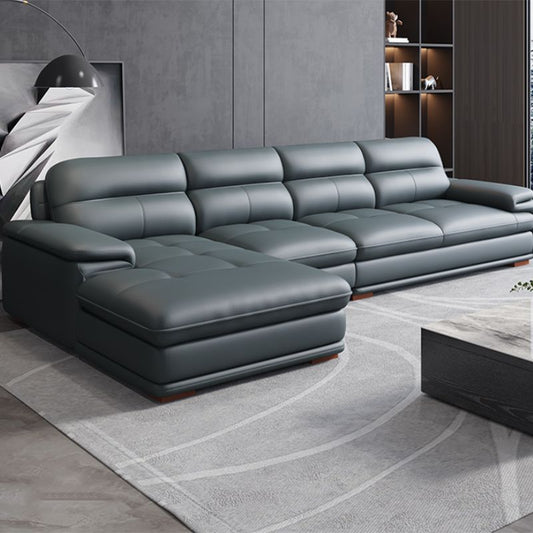 Nordic Stationary Genuine Leather Living Room Recessed Arm Sofa Chaise Clearhalo 'furn' 'furn_sectionals' 'Furniture' 'Living Room Furniture' 'Sectionals' 1200x1200_2f6bf550-cfec-416c-9e48-973621310e1e