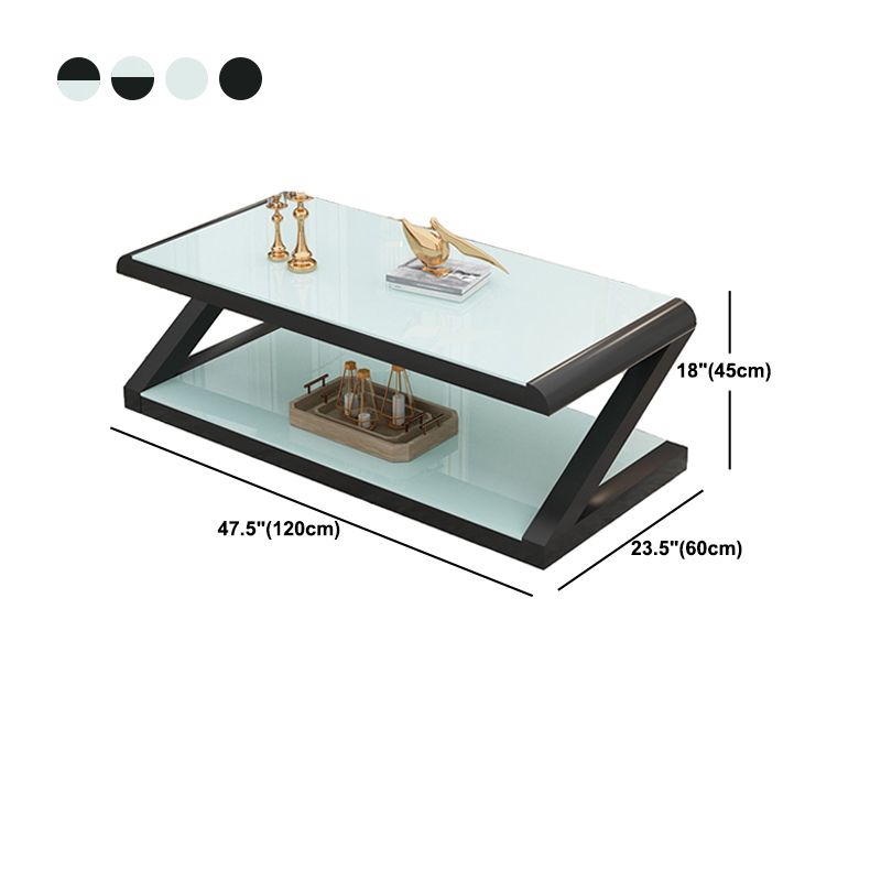 Modern Style Rectangular Tempered Glass with Abstract Base Coffee Table