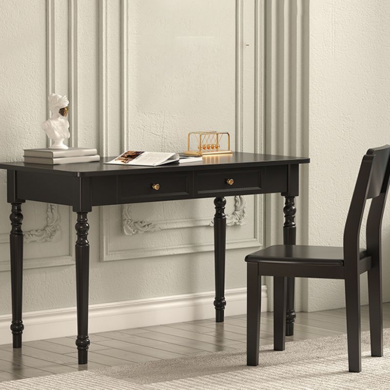 Bureau d'écriture en bois massif Glam Style Rectangular avec 2 tiroirs