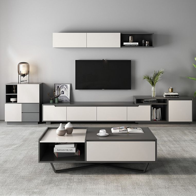 Gray TV Stand 71 /92 - Consola de TV de madera deslizante de pulgadas con cajones