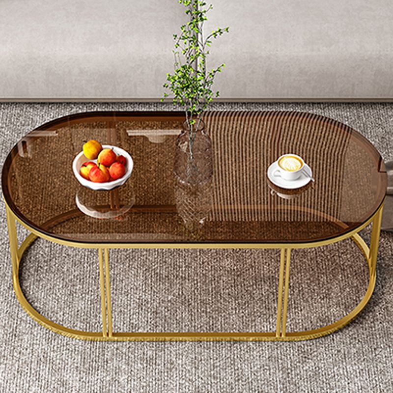 Oval Coffee Table with Glass Top and Frame Base for Living Room - Clearhalo