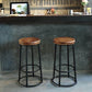 Industrial Round Bar Stools Solid Wood Black Footrest Counter Stool for Shop