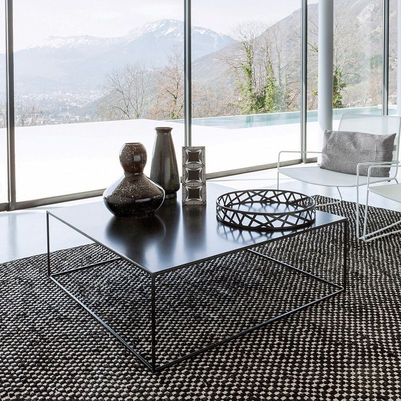 Iron Square Coffee Table with Frame Base Mid-Century Modern Cocktail Table