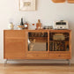 2-drawer Sideboard Table Modern Brown Pine Solid Wood Credenza with Glass Door