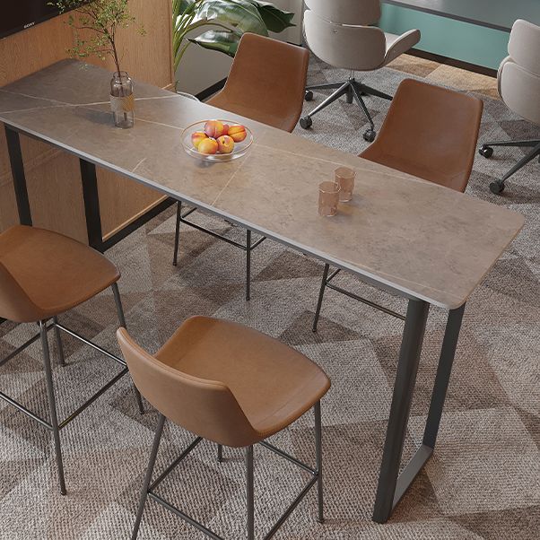 Modern Sintered Stone Top Rectangle Sled Bar Dining Table with Metal Base Clearhalo 'Bar Furniture' 'Bar Tables' 'bar_tables' 'furn' 'furn_bar_tables' 'Furniture' 'Kitchen & Dining Furniture' 1200x1200_2f90a421-62eb-4ce4-b9d7-47a81e7d8181