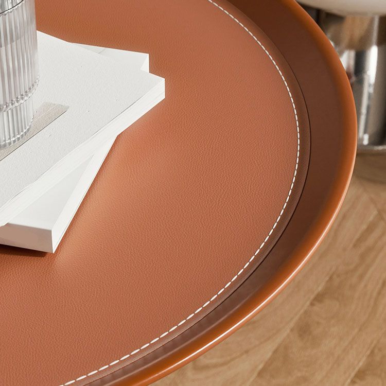 Medra redonda de metal Mesa lateral superior de 20.9 "Mesa de pedestal de cuero de altura con almacenamiento
