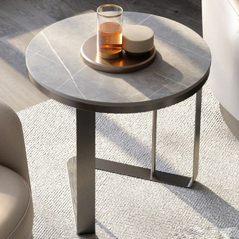 Contemporary Metallic C End Table Stone Round Slate Top Side End Table