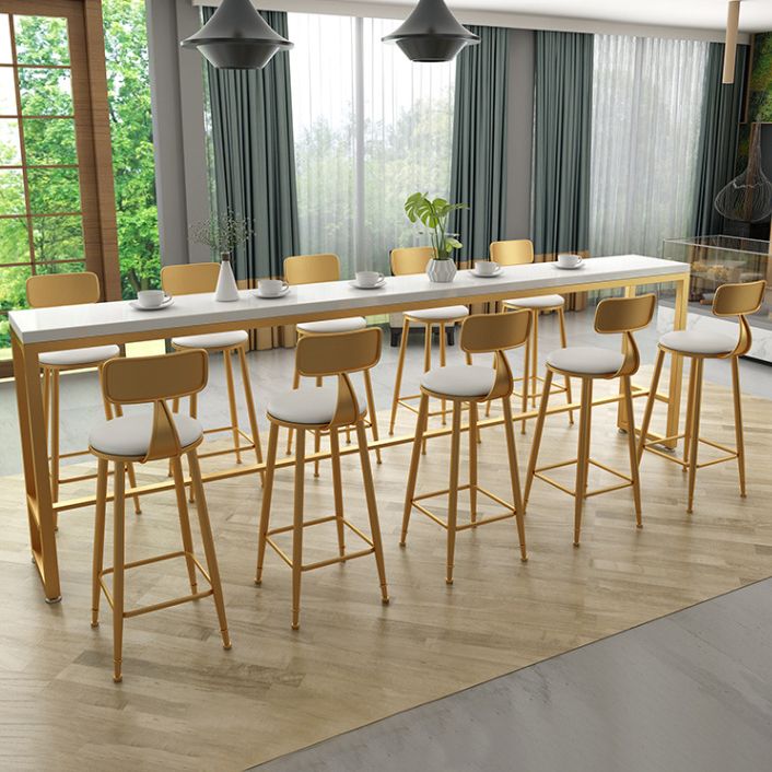 Glam Iron Bar Dining Table White Wood Rectangle Indoor Bistro Table with Footrest Clearhalo 'Bar Furniture' 'Bar Tables' 'bar_tables' 'furn' 'furn_bar_tables' 'Furniture' 'furniture_bar_tables' 'Kitchen & Dining Furniture' 1200x1200_2f981500-1fb2-41a1-95a2-97588d06a485