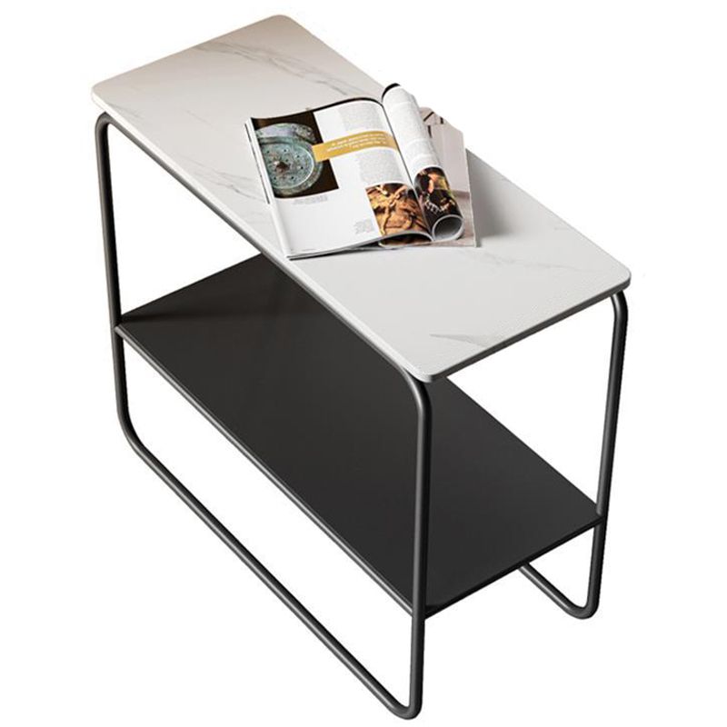 Contemporary Rectangular Side Table Slate Top Sled End Table