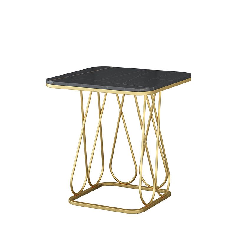 Frame Base Square in Shape with Rock Plate Mesa and Iron Art Side Table