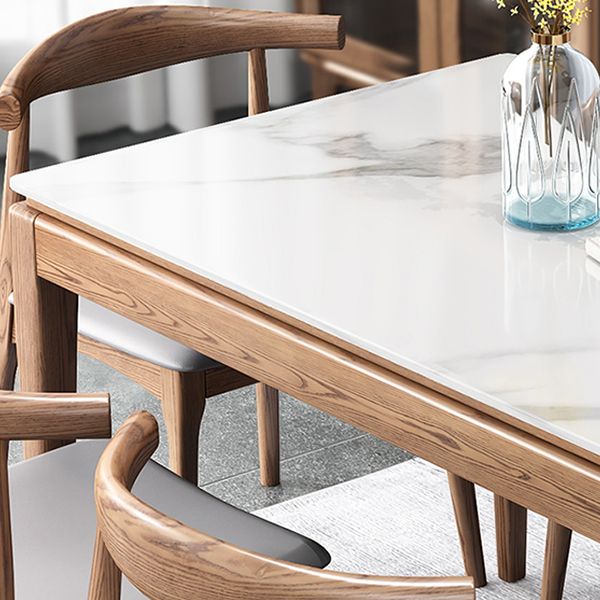 Mid-Century Modern Rectangle Dining Table Sintered Stone Table with 4 Legs Wood Base Clearhalo ' dining_table' 'Dining Tables & Seating' 'Dining Tables' 'furn' 'furn_dining_table' 'Furniture' 'furniture_dining_table' 'Kitchen & Dining Furniture' 'kitchen&dining_furn' 'kitchen' 'kitchen_dining_table' 1200x1200_2f9bfc55-298f-4cf1-817d-764dc79bc916