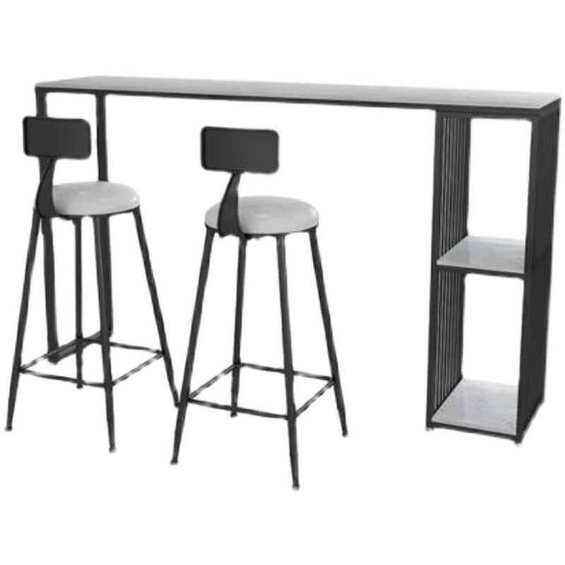 Glam Faux Marble Bistro Bar Table Rectangle Metal Base Bar Table with Storage Clearhalo 'Bar Furniture' 'Bar Tables' 'bar_tables' 'furn' 'furn_bar_tables' 'Furniture' 'Kitchen & Dining Furniture' 1200x1200_2f9c8f77-e9b3-4625-9a88-03072f75542f