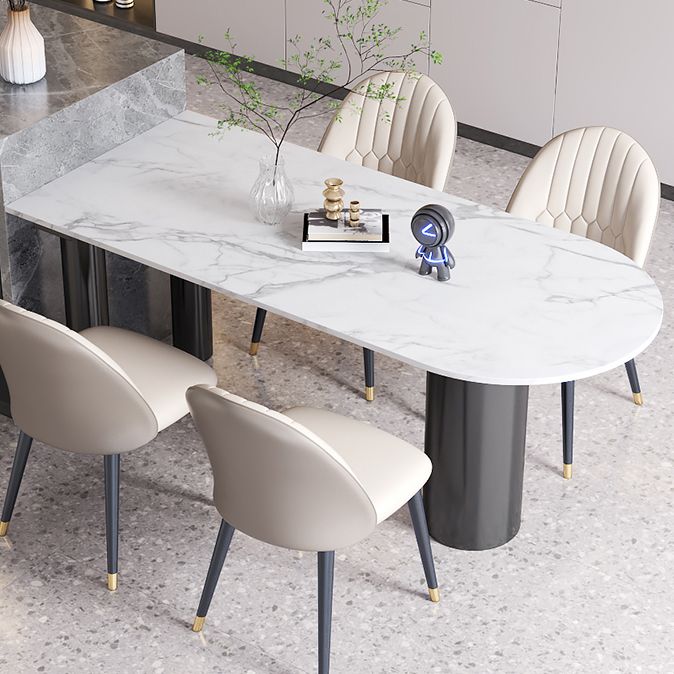 Contemporary Dining Table Sintered Stone Table with 3 Black Legs for Dining Clearhalo ' dining_table' 'Dining Tables & Seating' 'Dining Tables' 'Furniture' 'furniture_dining_table' 'Kitchen & Dining Furniture' 'kitchen&dining_furn' 'kitchen' 'kitchen_dining_table' 1200x1200_2f9d2fe5-f5cd-4d60-9a97-b8301a10f47a