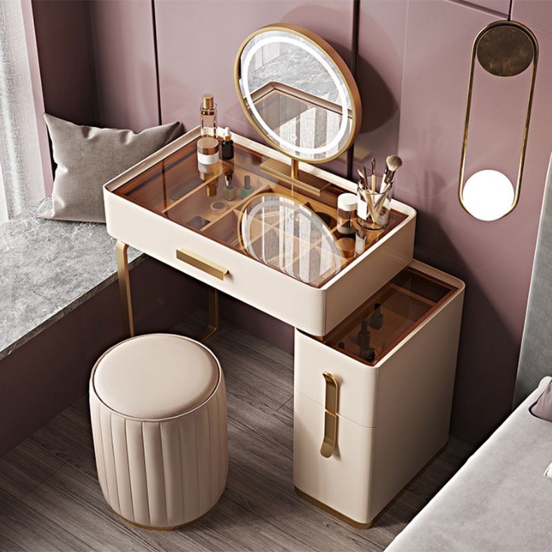 Glambraun Glass Top Waschtisch 25,6 "W 3 Schubladen Schminktisch mit Spiegel & Stuhl