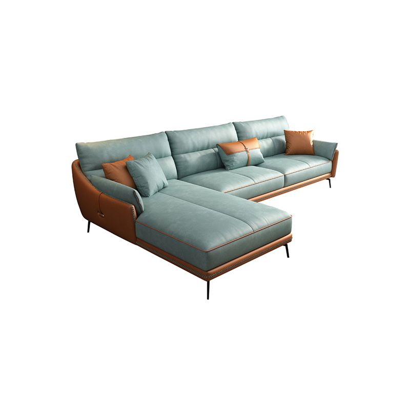 Blue and Orange Pillow Top Arm Sectional Sofa 35.43"H Slipcovered Cushion Back Sofa Clearhalo 'furn' 'furn_sectionals' 'Furniture' 'furniture_sectionals' 'Living Room Furniture' 'Sectionals' 1200x1200_2fa14129-2d8c-4a06-aa9e-8be94497ce2a