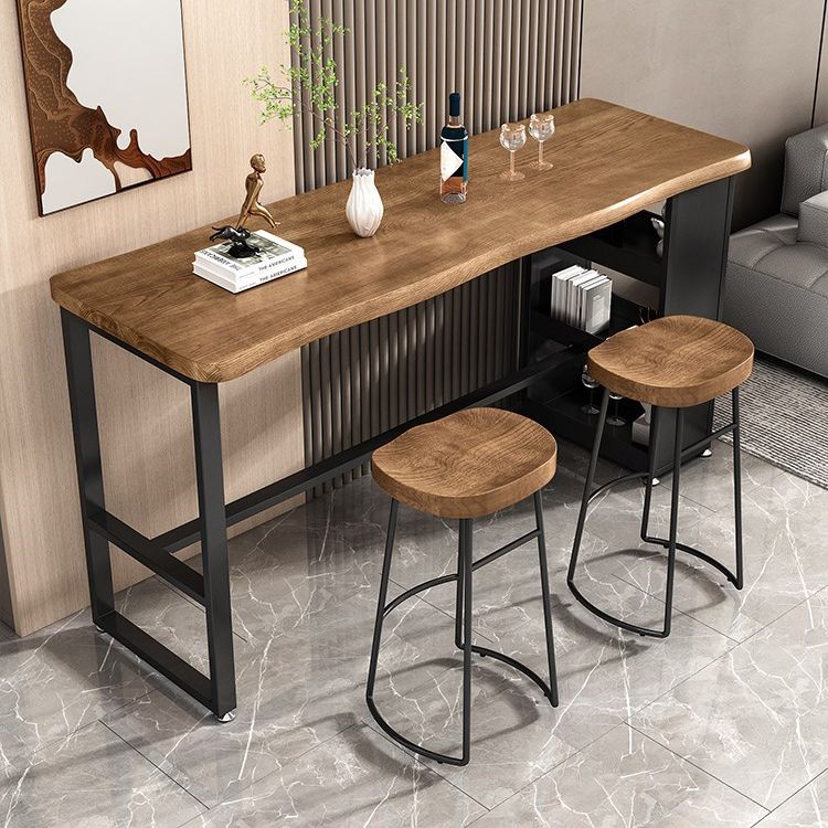 Juego de mesa de pub rectangular industrial, mesa de mostrador de madera de 1/3 piezas con taburetes sin respaldo