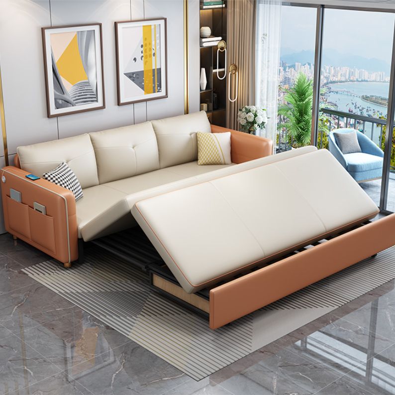 Sofá de durmiente moderno Blanco con almohada de almacenamiento Sofá de brazos cuadrados