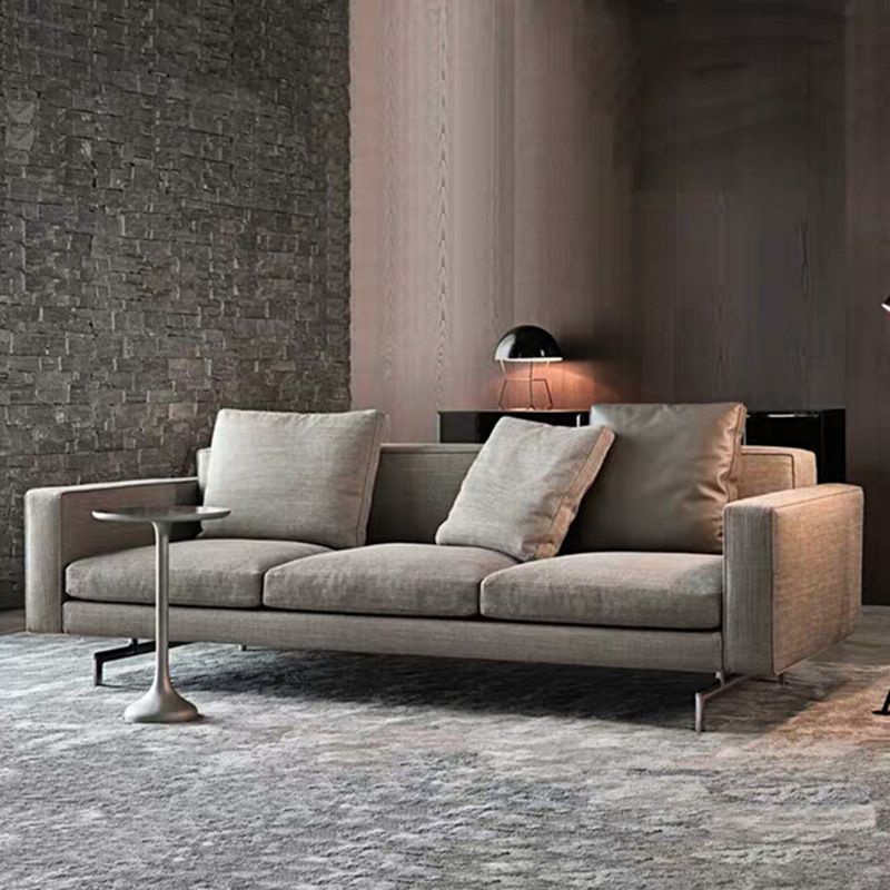 Sofá de brazo sqaure de 3 plazas gris contemporáneo sofá con 3 almohadas
